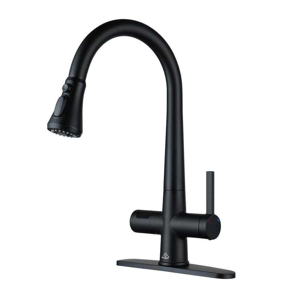 Matte Black Single Handle Pull-Out Sprayer Kitchen Faucet with Digital Display