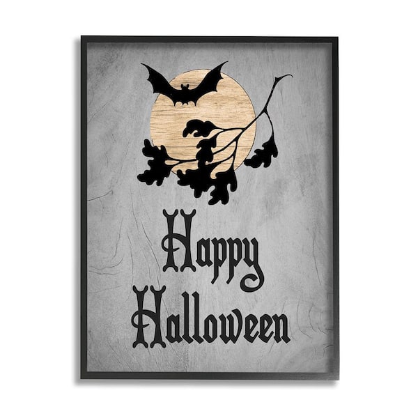 Stupell Industries Happy Halloween Bats by Lil' Rue 1-Piece Framed Graphic Print Animal Poster Art Print 14 in. x 11 in.