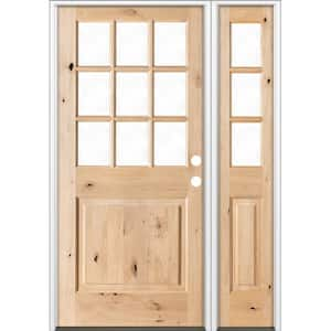 50 in. x 80 in. Craftsman Knotty Alder 9-Lite Unfinished Left-Hand Inswing Prehung Front Door with Right Hand Sidelite