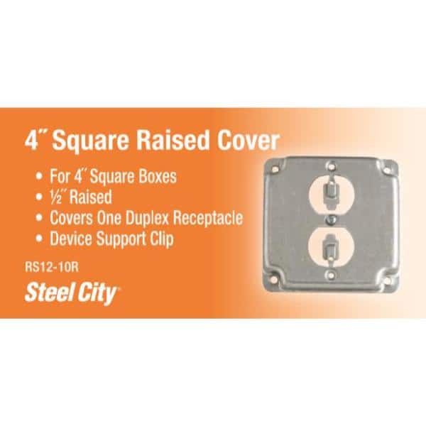 1/2 in. Raised 4in. Square Single Duplex Receptacle Cover (RS12-10R)