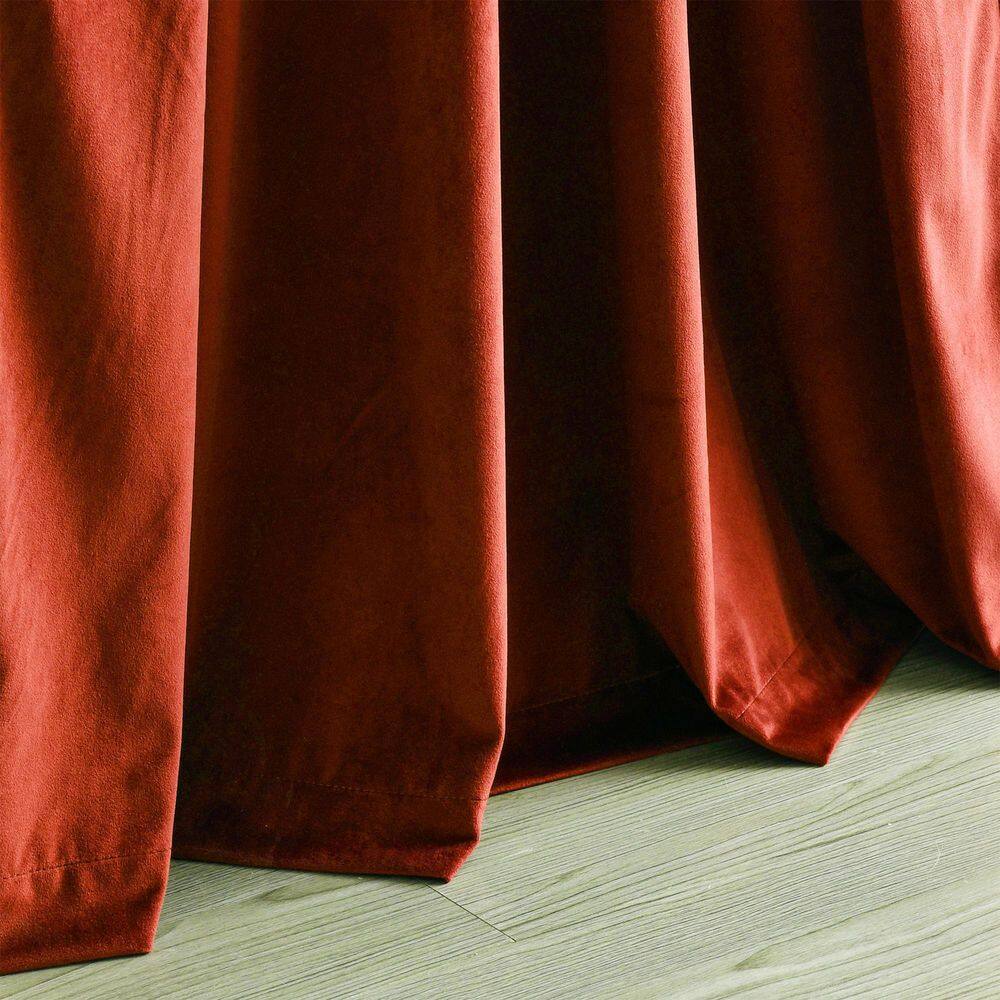 Rust Velvet Blackout Pleated Window Curtain Panels