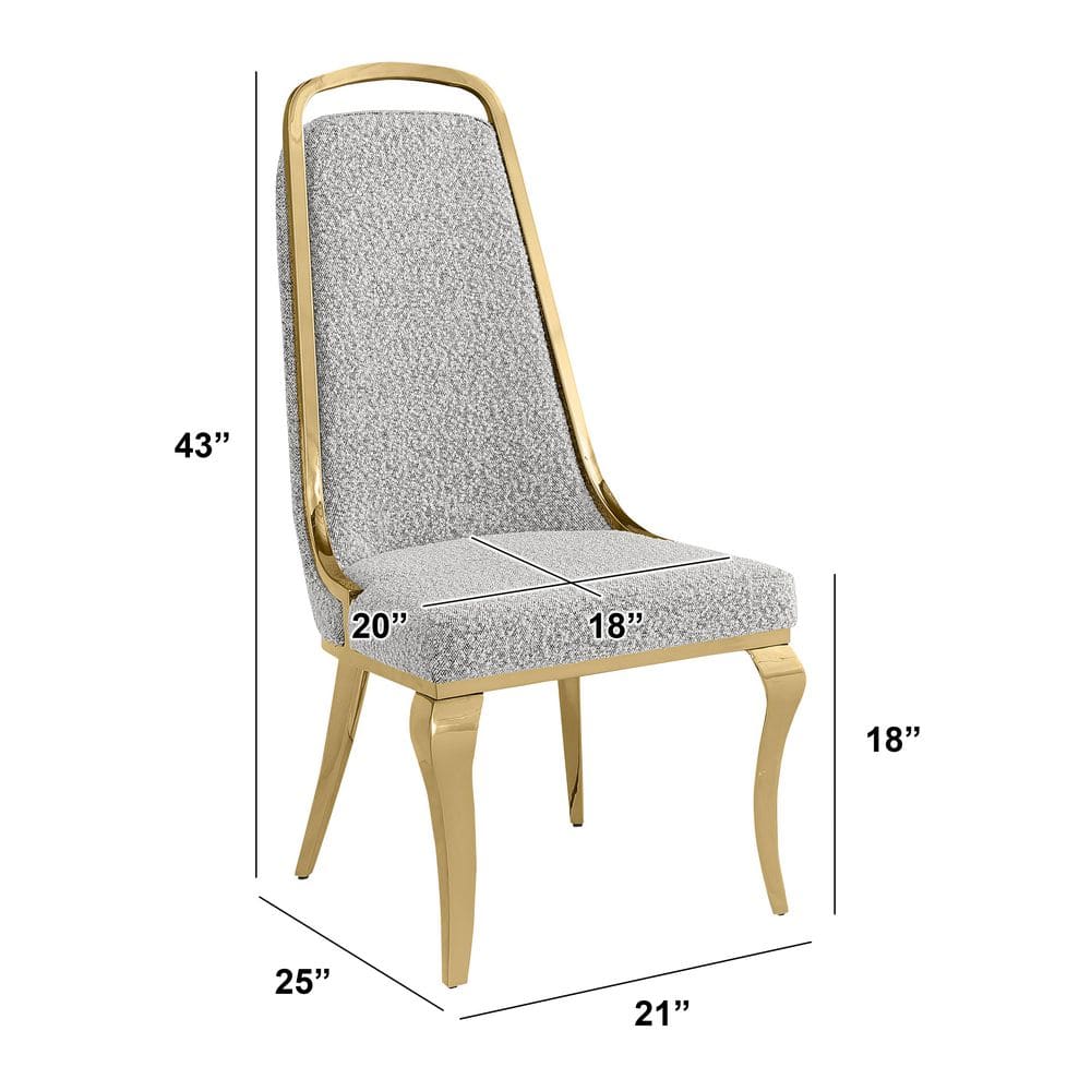 Celia 9-Piece Gold Stainless Steel and Gray Boucle Fabric Dining Set with Clear Glass Top