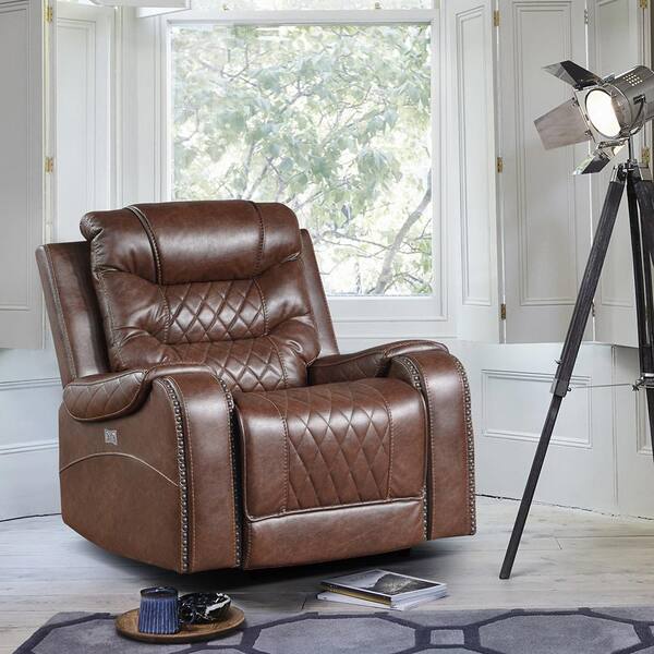 Lazzara Bergen Brown Faux Leather Power Recliner 9405BR-1PW - The
