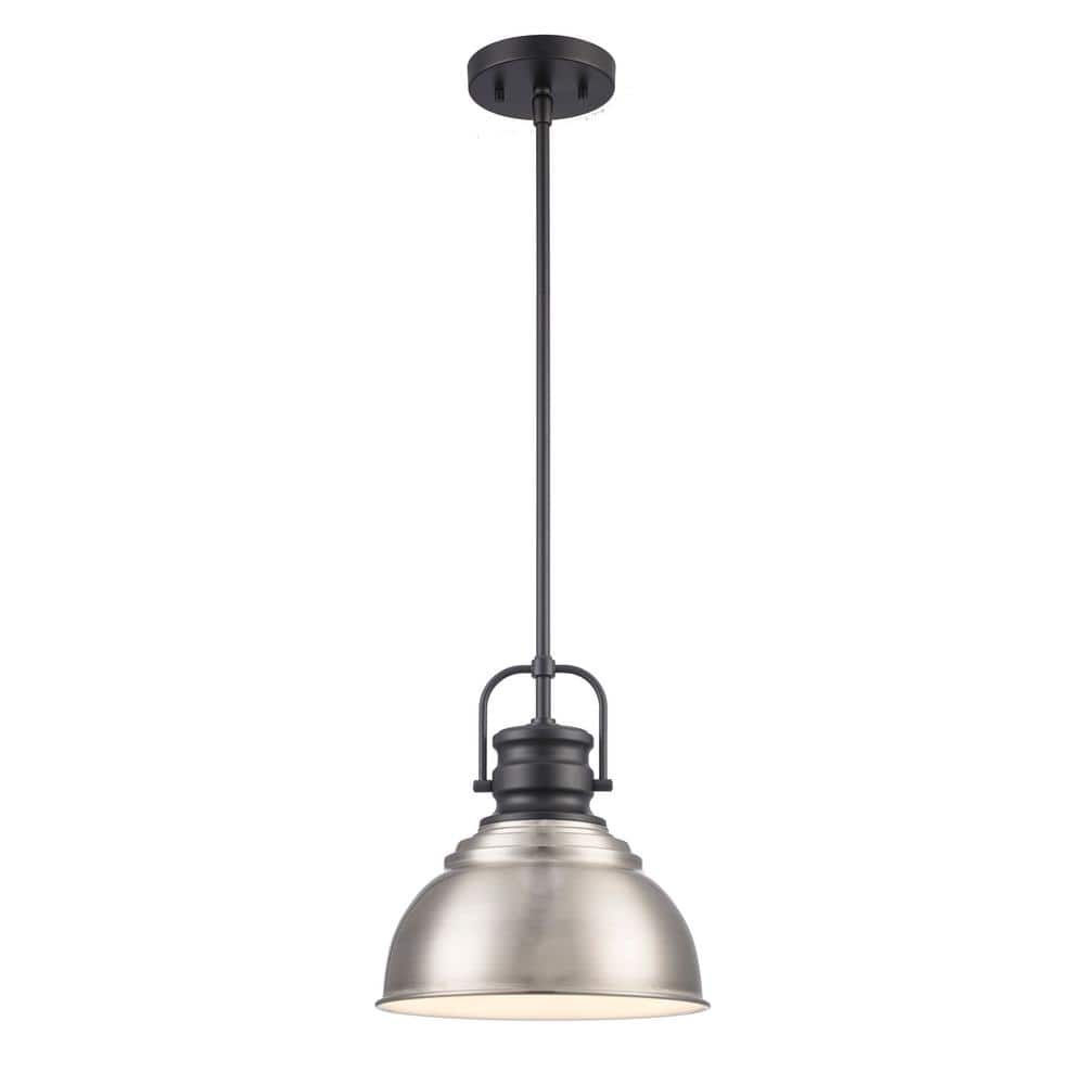 Shelston 10 in. 1-Light Brushed Nickel and Black Farmhouse Pendant Light Fi
