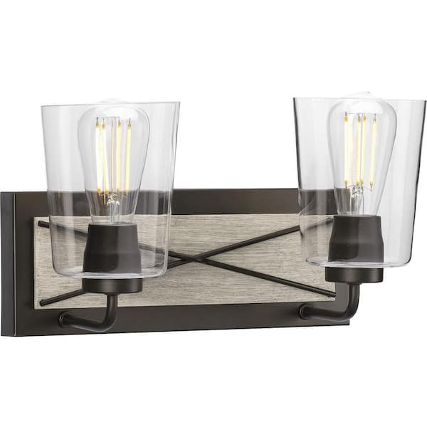 Progress Lighting Briarwood Collection 2-Light Graphite Clear Glass Coastal Bath Vanity Light