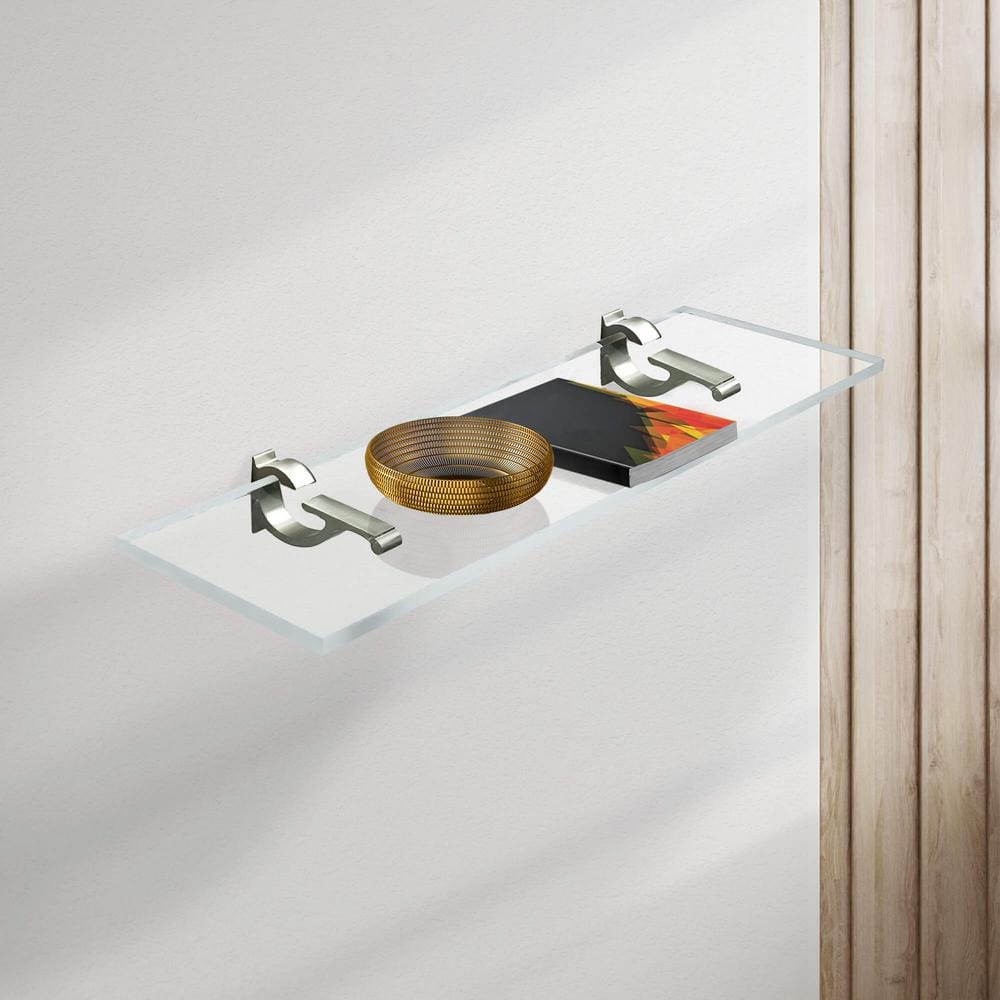 Clear Acrylic Floating Wall Shelf with Brushed Nickel Brackets
