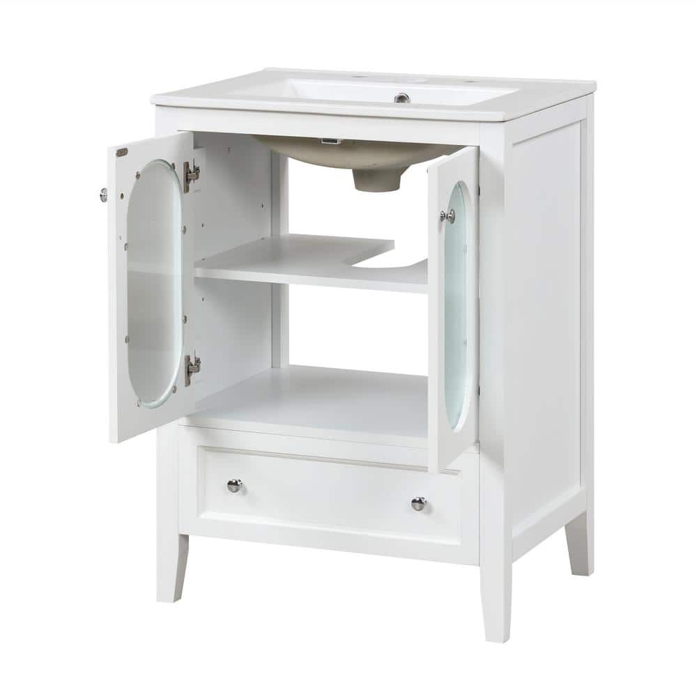 White 24" Freestanding Bathroom Vanity with Ceramic Sink