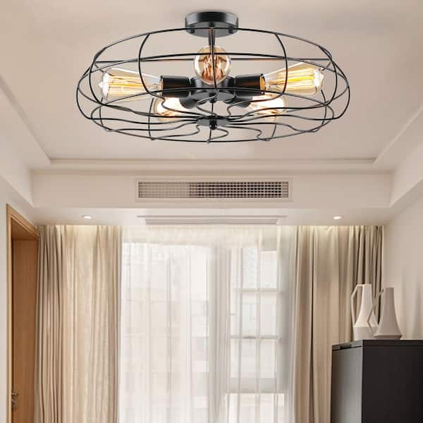 19 in. 5-Light Black Semi-Flush Mount