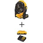 20V MAX Jobsite Fan, (1) 20V MAX Compact Lithium-Ion 4.0Ah Battery, and 12V-20V MAX Charger
