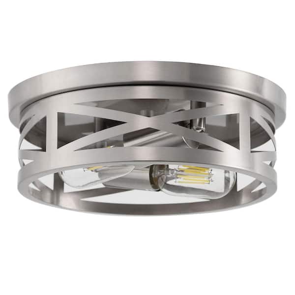 11 in. 2-Light Brushed Nickel Metal Flush Mount with No Bulbs Included 1-Pack