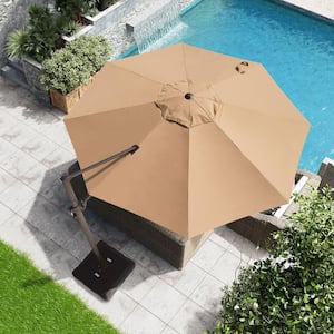 11.5 ft. x 11.5 ft Heavy-Duty Frame Patio Cantilever Umbrella Single Round Outdoor Offset Umbrella in Tan