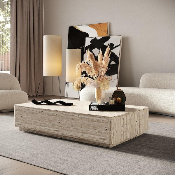 Nova Domus Roma 55 in. Gray Rectangle Stone Faux Travertine Coffee Table