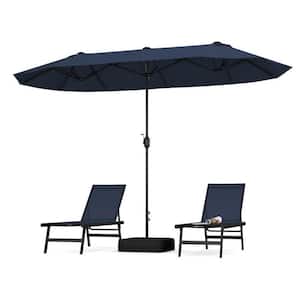13 ft. Large Metal Pole Patio Umbrella Double-Sided Twin Outdoor Fillable Base Market Umbrella with Crank Handle Navy