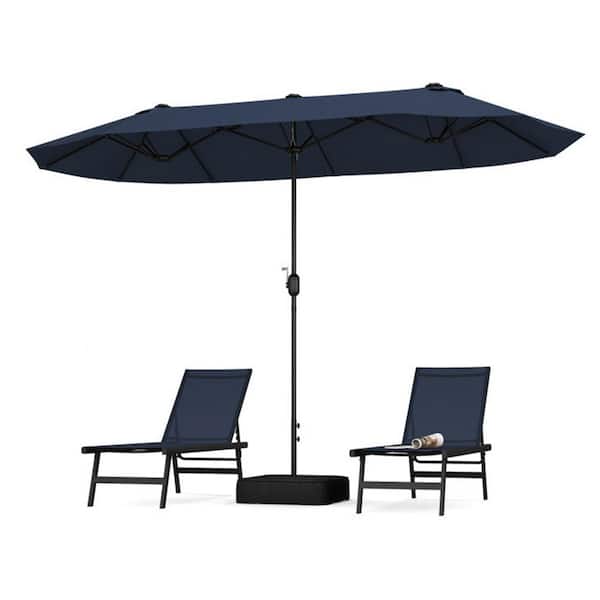ATENGNES 13 ft. Large Metal Pole Patio Umbrella Double-Sided Twin Outdoor Fillable Base Market Umbrella with Crank Handle Navy