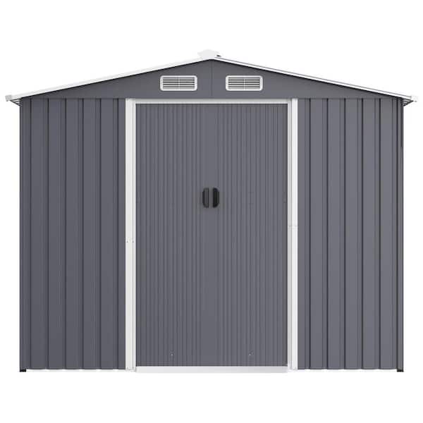 Grey 8 ft. W x 12 ft. D Large Metal Outdoor Storage Shed, Heavy Duty Storage House with Sliding Doors, Vent (96 sq. ft.)