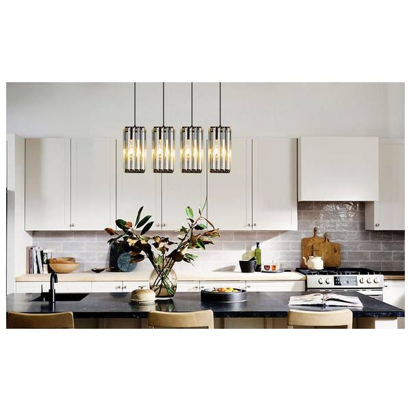 ZHLWIN Home Lighting 40-Watt 4-Lights Black Mini Crystal Rectangle