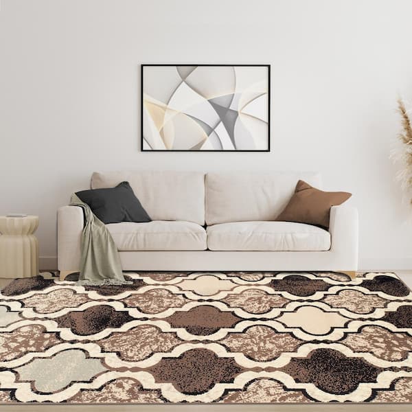 Viking Ivory 4 ft. x 6 ft. Contemporary Trellis Non-Slip Area Rug
