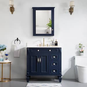36 in. W x 22 in. D x 35 in. H Bath Vanity in Navy Blue with Vanity Top and Medicine Cabinet