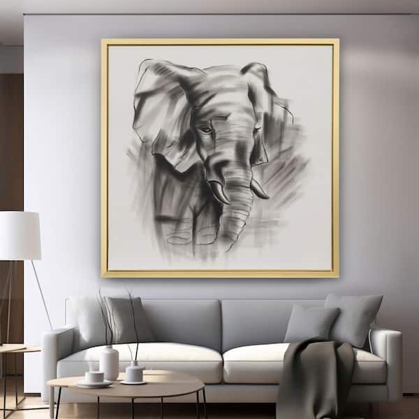 Gold Framed Elephant Beauty Canvas Art Print 71 in. x 71 in.