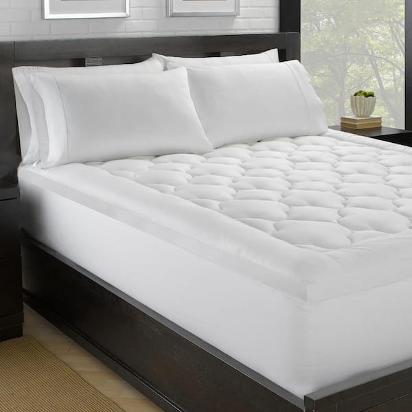 Ella Jayne Lofty 100% Cotton Plush Gel Fiber Filled Mattress Topper - California King, White