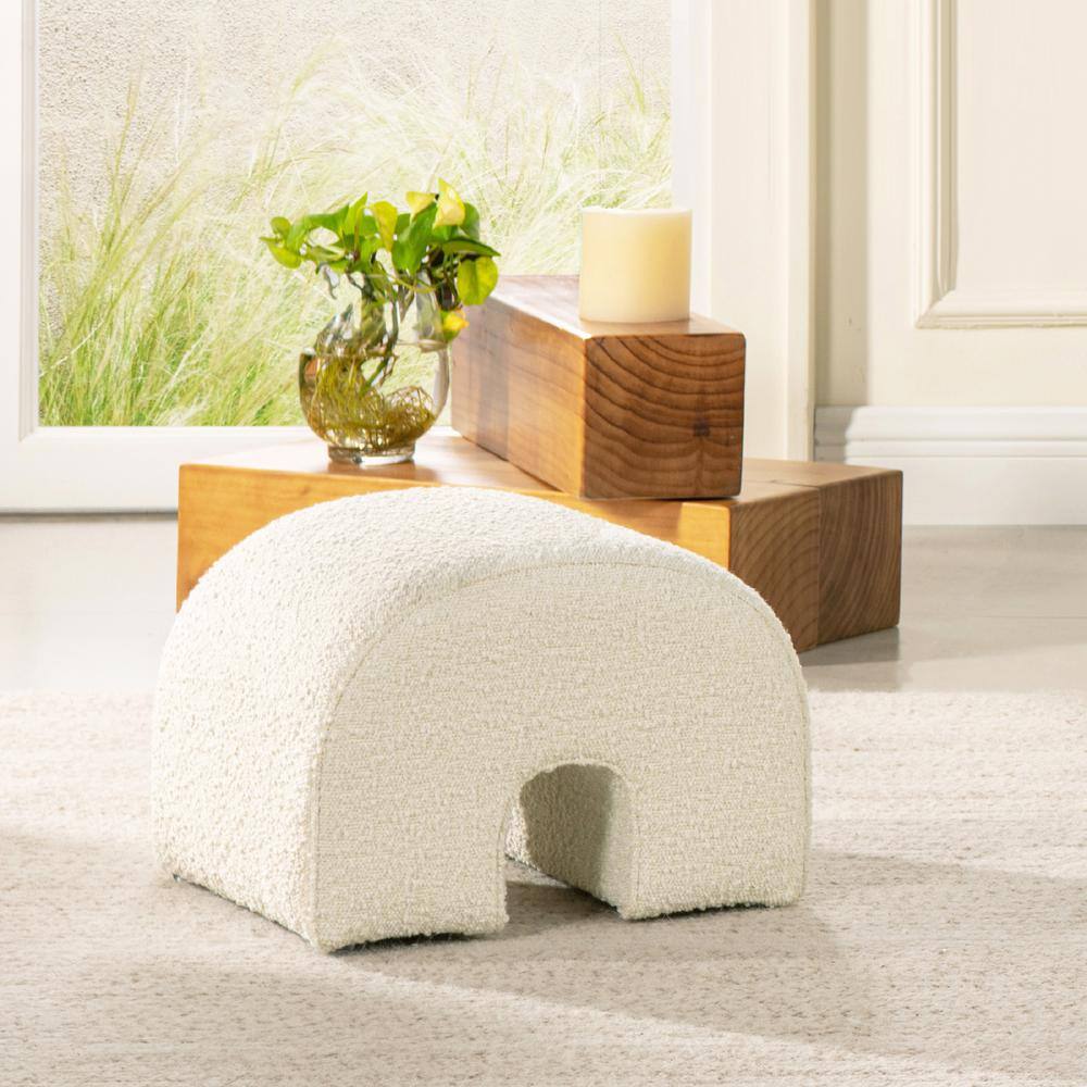 Ivory White Boucle Arched Rainbow Ottoman Footstool
