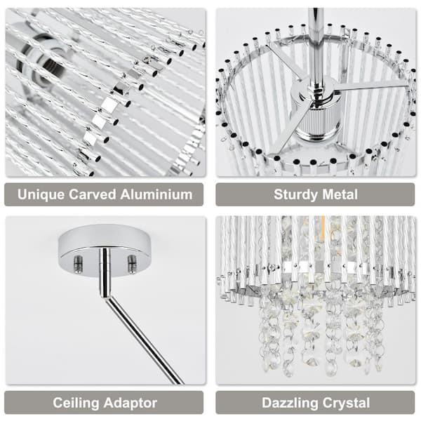 Jasslynn 60 Watt 1 Light Nickel Luxury Pendant Light with Cylinder Crystal Shade for Kitchen Living Room