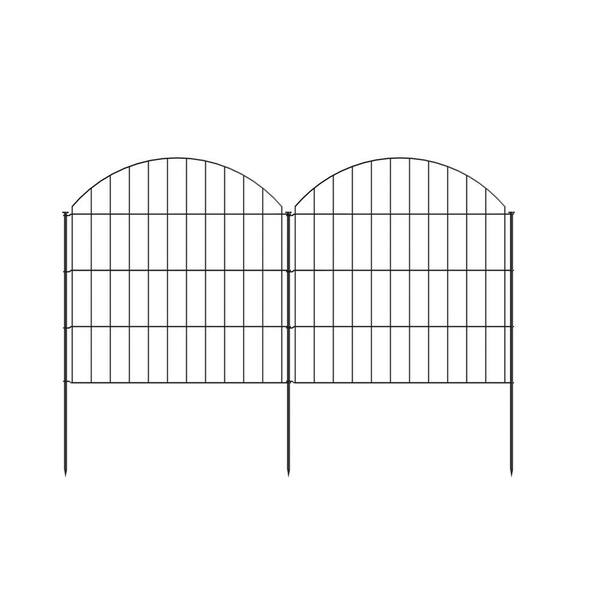 Angel Sar 28 in. x 11.7 ft. Black Metal Garden Fence, 5 Panels + 6 Stakes Rustproof Border Fence Animal Barrier