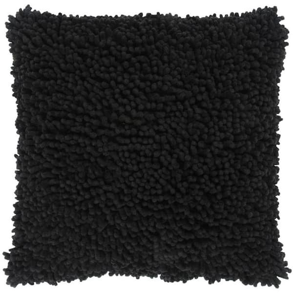 Black Solid Polyester 18 in. x 18 in. Throw Pillow