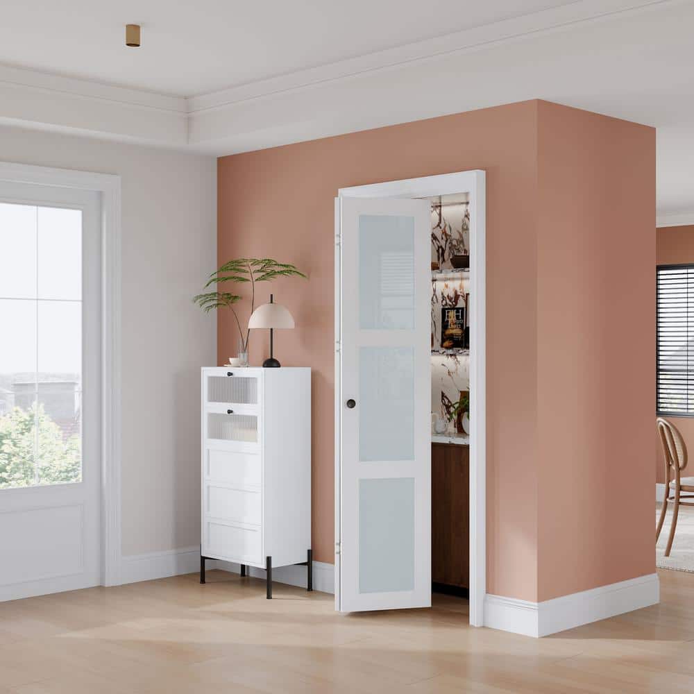 White 24'' x 80'' MDF Bi-Fold Door with Frosted Glass