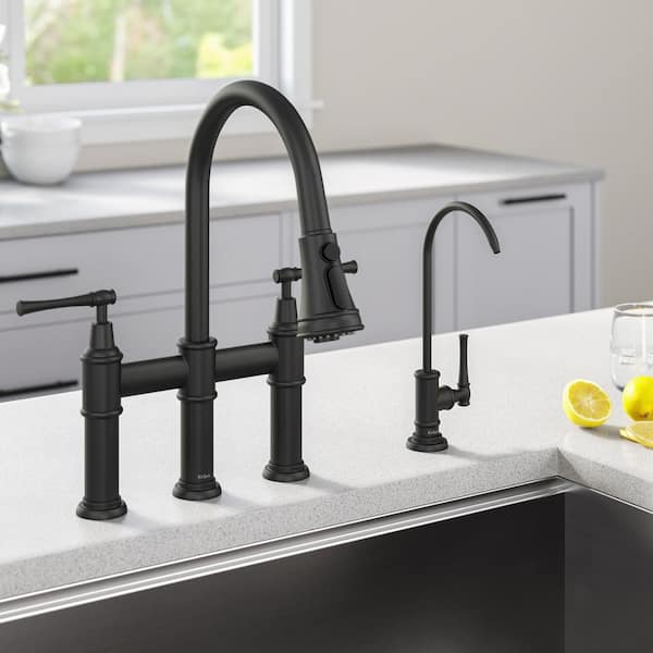 Allyn Double-Handle Transitional Bridge Kitchen Faucet and Beverage Faucet in Matte Black