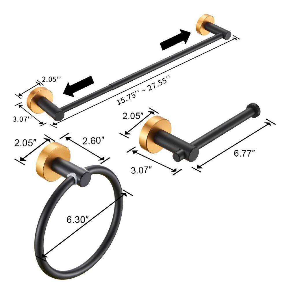Black and Gold Adjustable Space Aluminum Bathroom Hardware Set