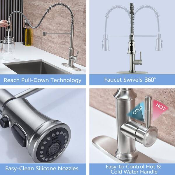 Easy Install Wall-Mount Kitchen Faucet – Single Cold Water, 360° Rotatable Pull-Out Spout, Brass Body With Chrome Finish, G1/2 Thread