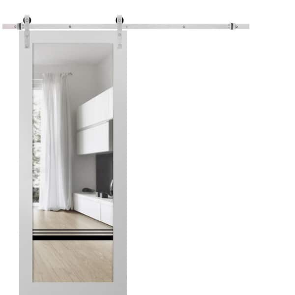 36 in. x 84 in. 1 Panel Clear Glass White Solid Wood Sliding Barn Door with Hardware Kit
