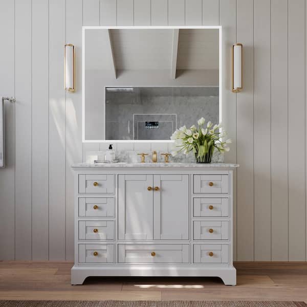 Ancerre Designs Audrey 48 in. W x 22 in. D Vanity in White with Marble Vanity Top in White with White Basin