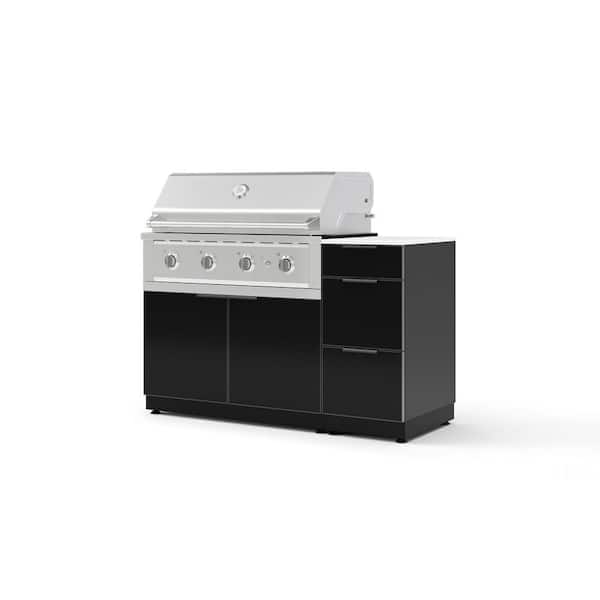 Outdoor Kitchen 4-Piece 3-Burners Natural Gas Grill Island in Black w/40 in. Performance Grill and Dekton Countertop