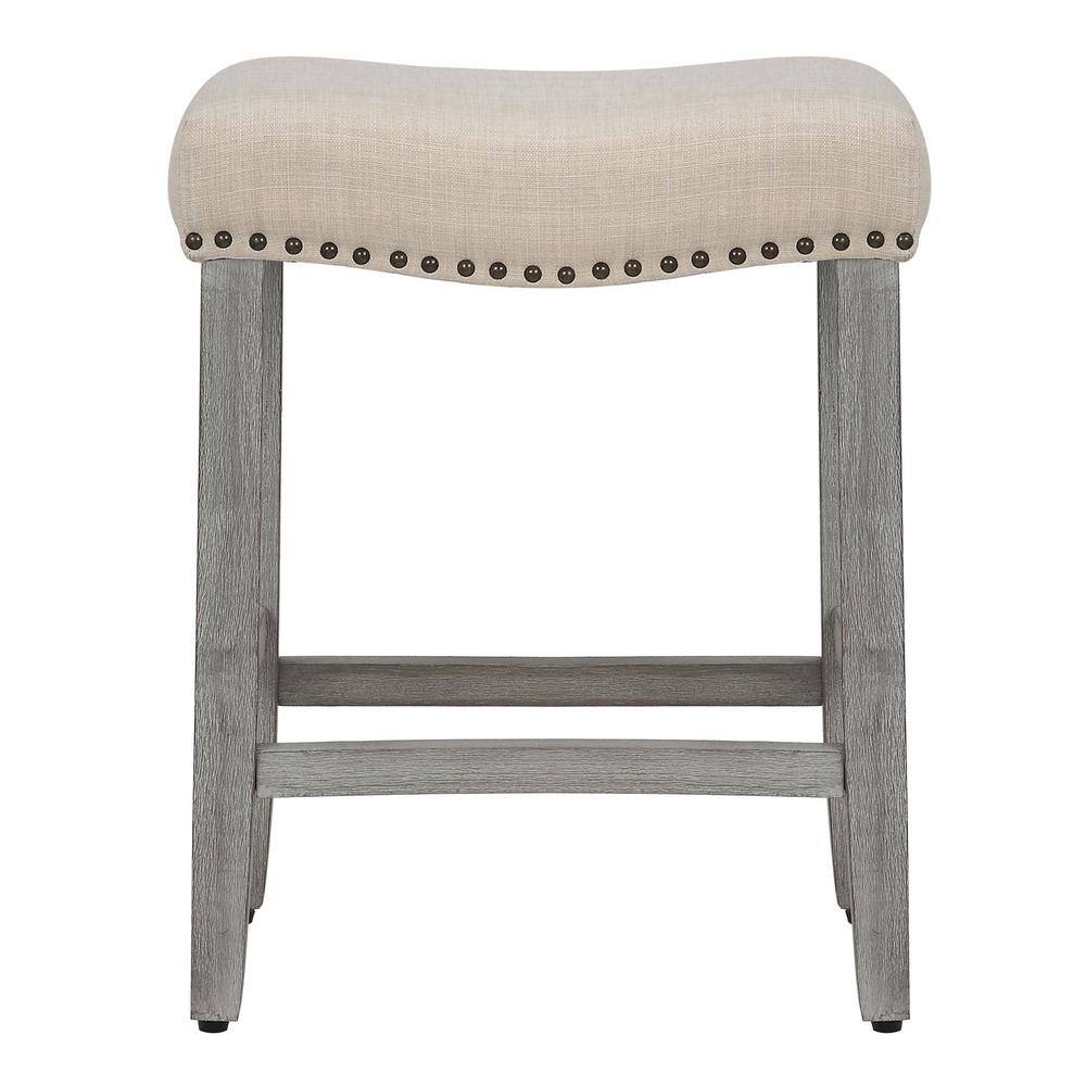 Beige 24" High Backless Saddle Wood Counter Stool