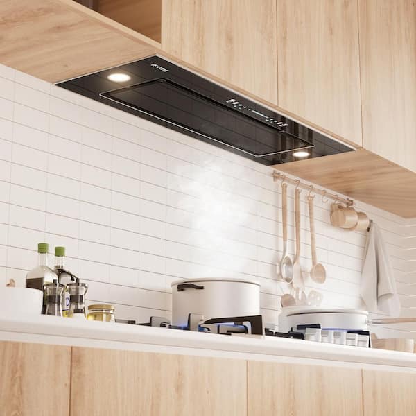 28 in. 900 CFM Convertible Insert Range Hood in Stainless Steel and Black Glass with LED Lights