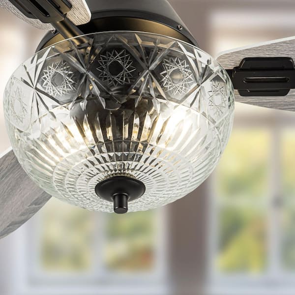 Paige 42 in. 2-Light Indoor Black Ceiling Fan with Clear Hand-Cut Glass Bowl Shade and Remote Control