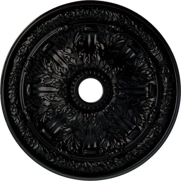 Ekena Millwork 3-1/4" x 30" x 30" Polyurethane Flagstone Ceiling Medallion, Hand-Painted Jet Black