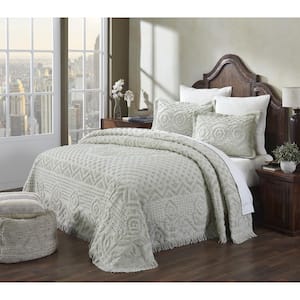 Heirloom Collection Single Piece Sage 100% Cotton Twin Bedspread Set