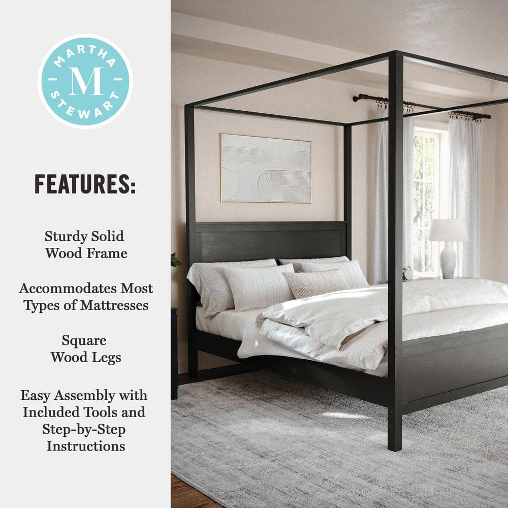 Hayes Dark Gray Queen Canopy Platform Bed with Wood Headboard
