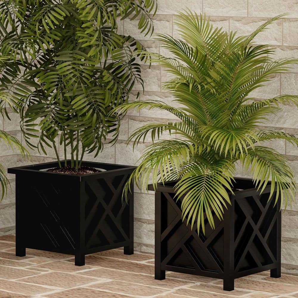 Black Square Farmhouse Outdoor Wall-Mount Planter Box Set