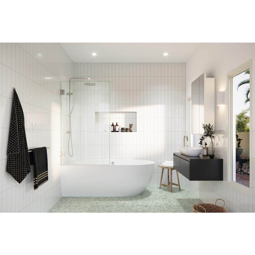 Albedo 58.25" Frameless Glass Bathtub Shower Door with Brushed Nickel Finish
