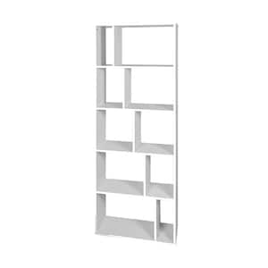 5-tier Wood Bookcase 66 in. H x 9.5 in. Wide White Open Storage shelf Display Rack w/10 Compartments