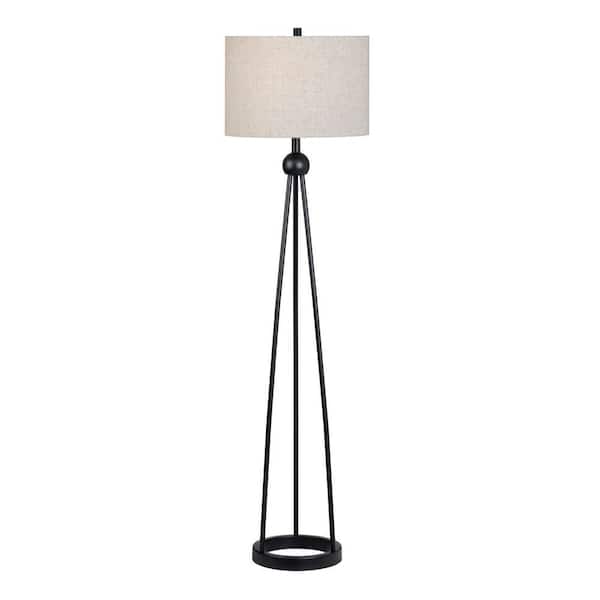 61 in. Matte Modern Standard Floor Lamp with Tan Linen Shade