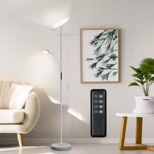 Modern Slim 71in. Silver Gray Dimmable Torchiere Floor Lamp with Reading Side Light and Remote Control