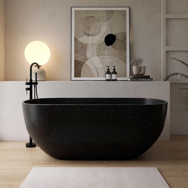 63 in. x 30.7 in. Freestanding Soaking Bathtub with Center Drain in Black