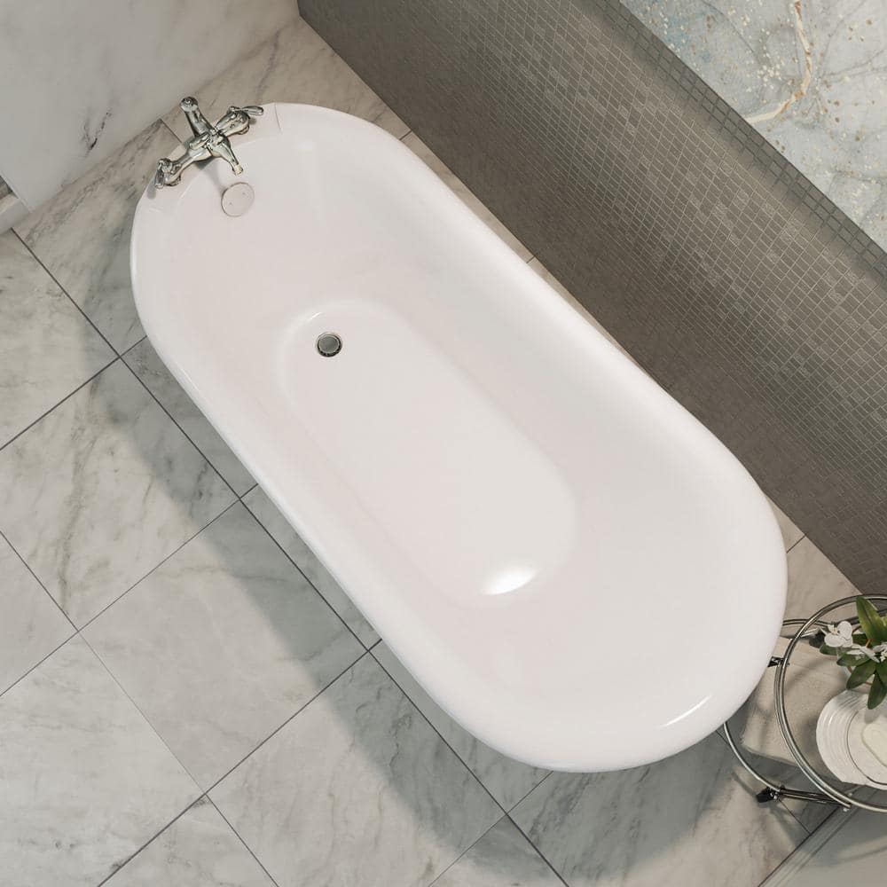 61" White Acrylic Freestanding Clawfoot Bathtub