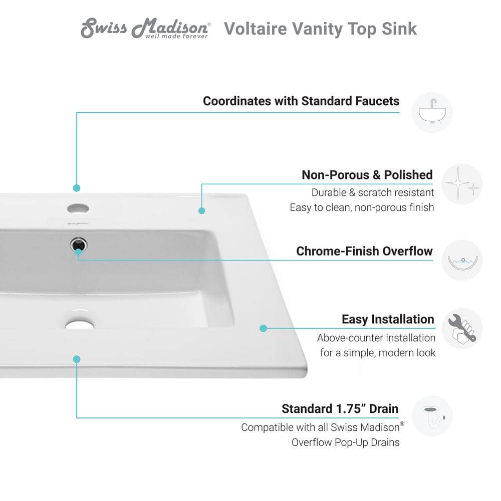 Voltaire 25" Glossy White Ceramic Vanity Top Sink