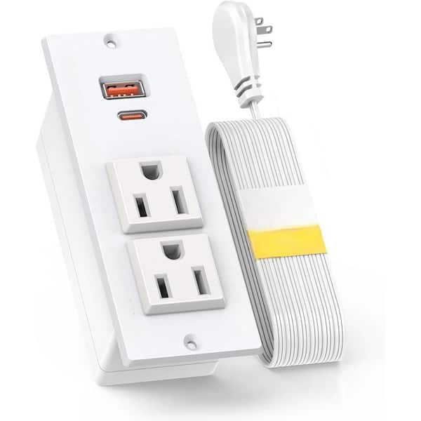 EKIEUDL 2-Outlet Flush-Mount Desk Power Grommet Recessed with USB Ports 6 ft. Extension Cord in White
